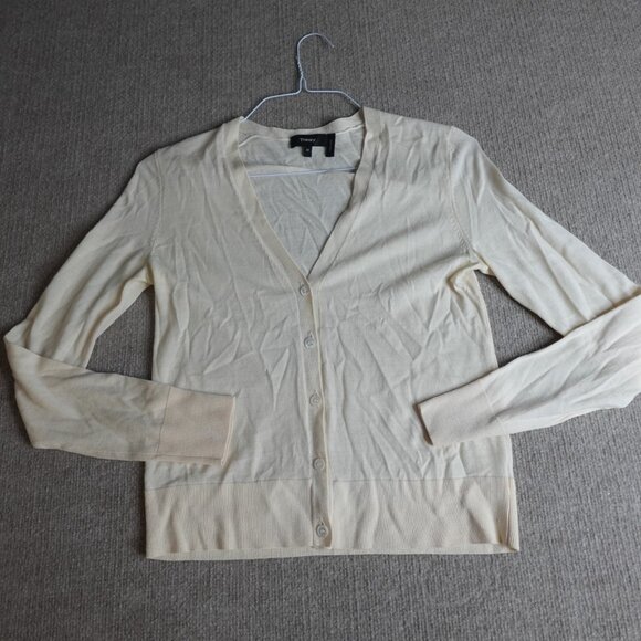 Theory Womens Sweater Medium Beige Solid V Cardigan 100% Wool Preen - Picture 1 of 9